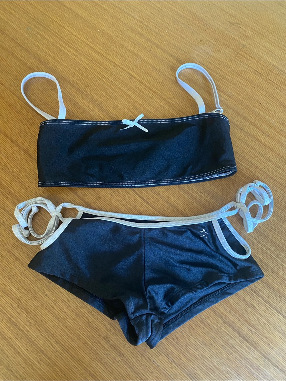 Frankie's Bikinis Black Swimwear White Trim side cut outs XS